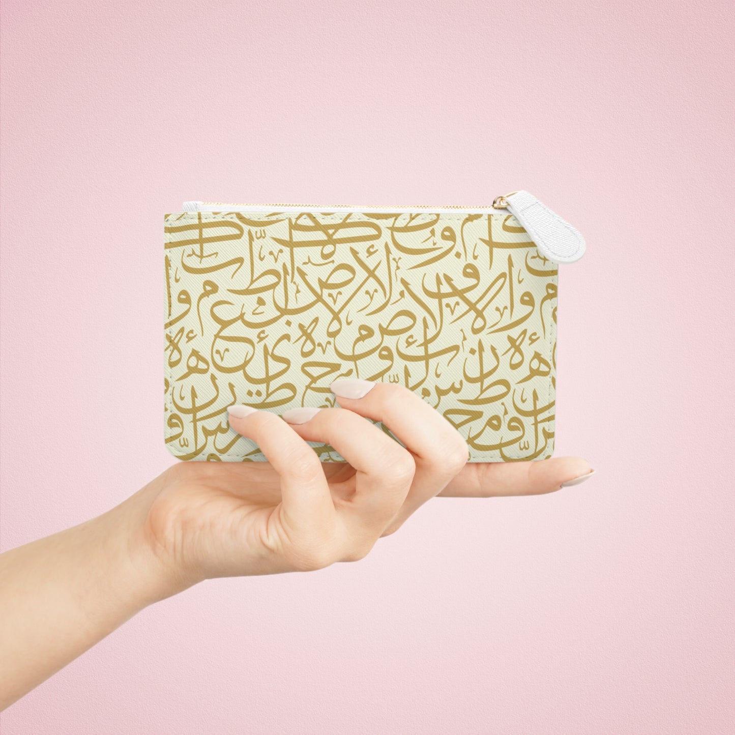 Beige and Gold Arabic Letters Mini Clutch Bag