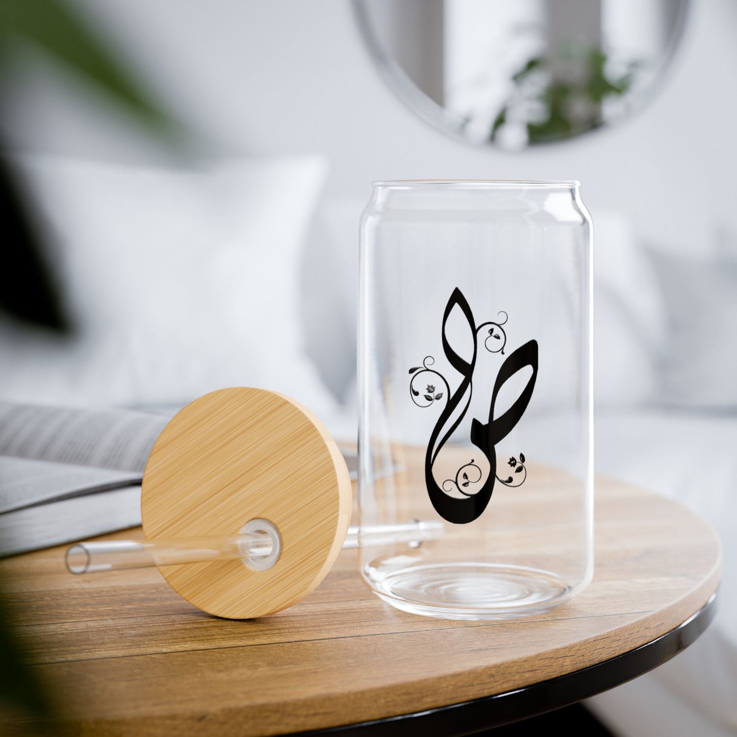 Arabic Letter “Saad” "ص" Monogram Sipper Glass, 16oz | Eco-Friendly Beverage Container | Perfect for Home, picnics, Gifts, and Parties