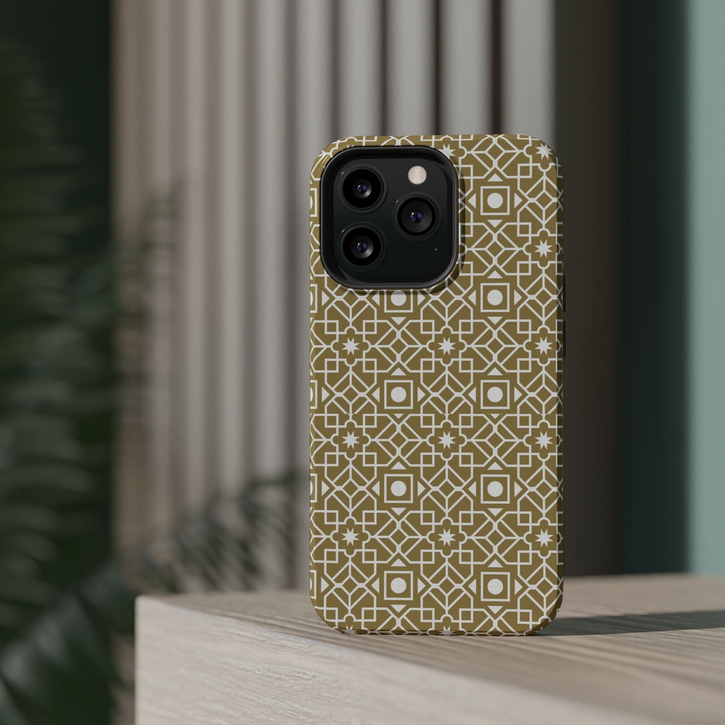 Beige and Gold Geometric Design Iphone Magnetic Tough Case
