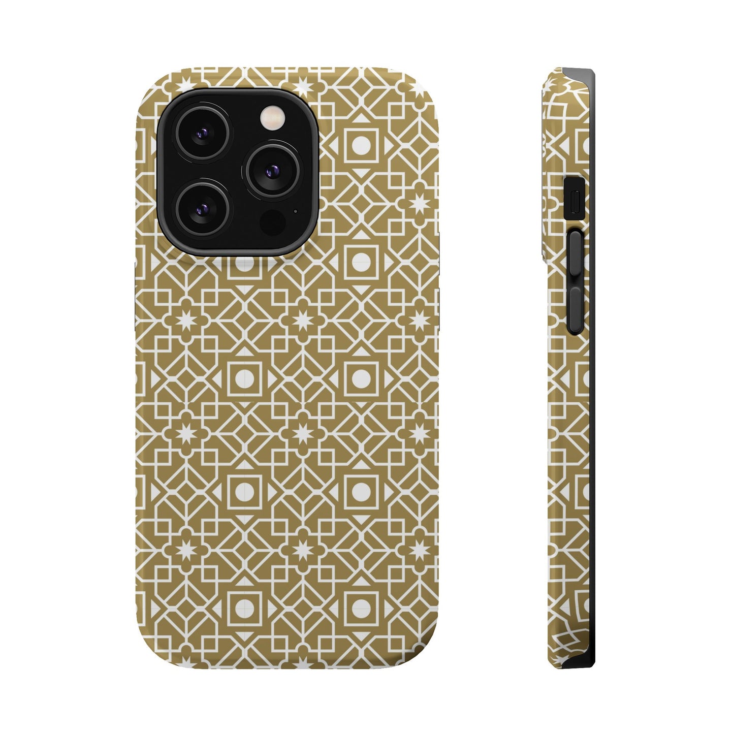 Beige and Gold Geometric Design Iphone Magnetic Tough Case