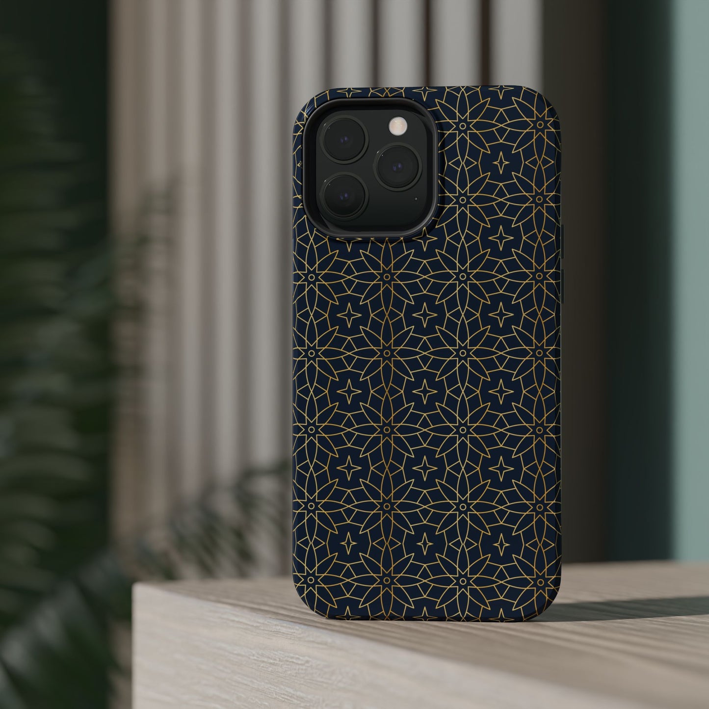 Navy and Gold Geometric Design Iphone Magnetic Tough Case