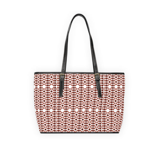 Geometric Red and White Pattern Leather Shoulder Bag