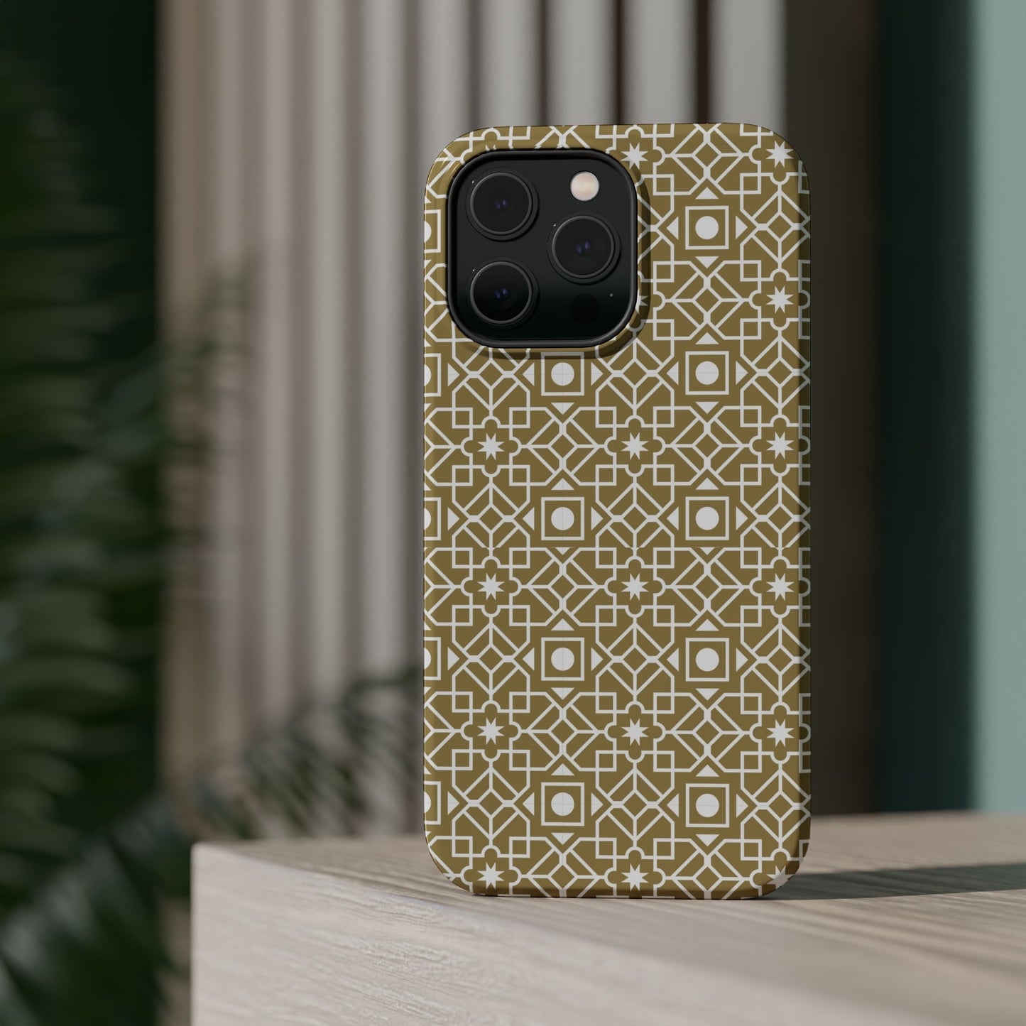 Beige and Gold Geometric Design Iphone Magnetic Tough Case