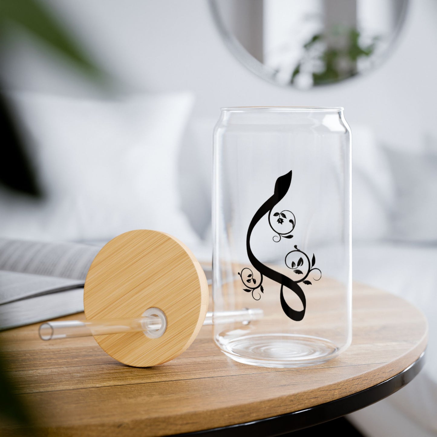 Arabic Letter “Meem” "م" Monogram Sipper Glass, 16oz | Eco-Friendly Beverage Container | Perfect for Home, picnics, Gifts, and Parties
