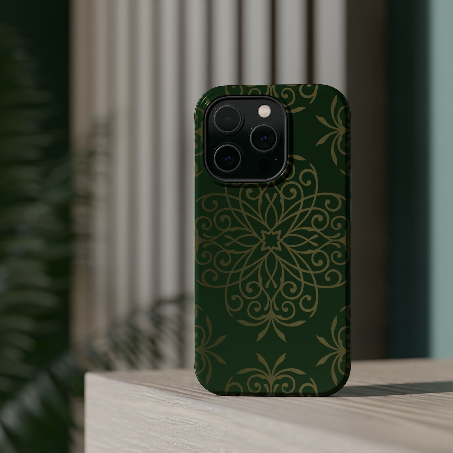 Gold and Green Flowery Design - Iphone Magnetic Tough Case