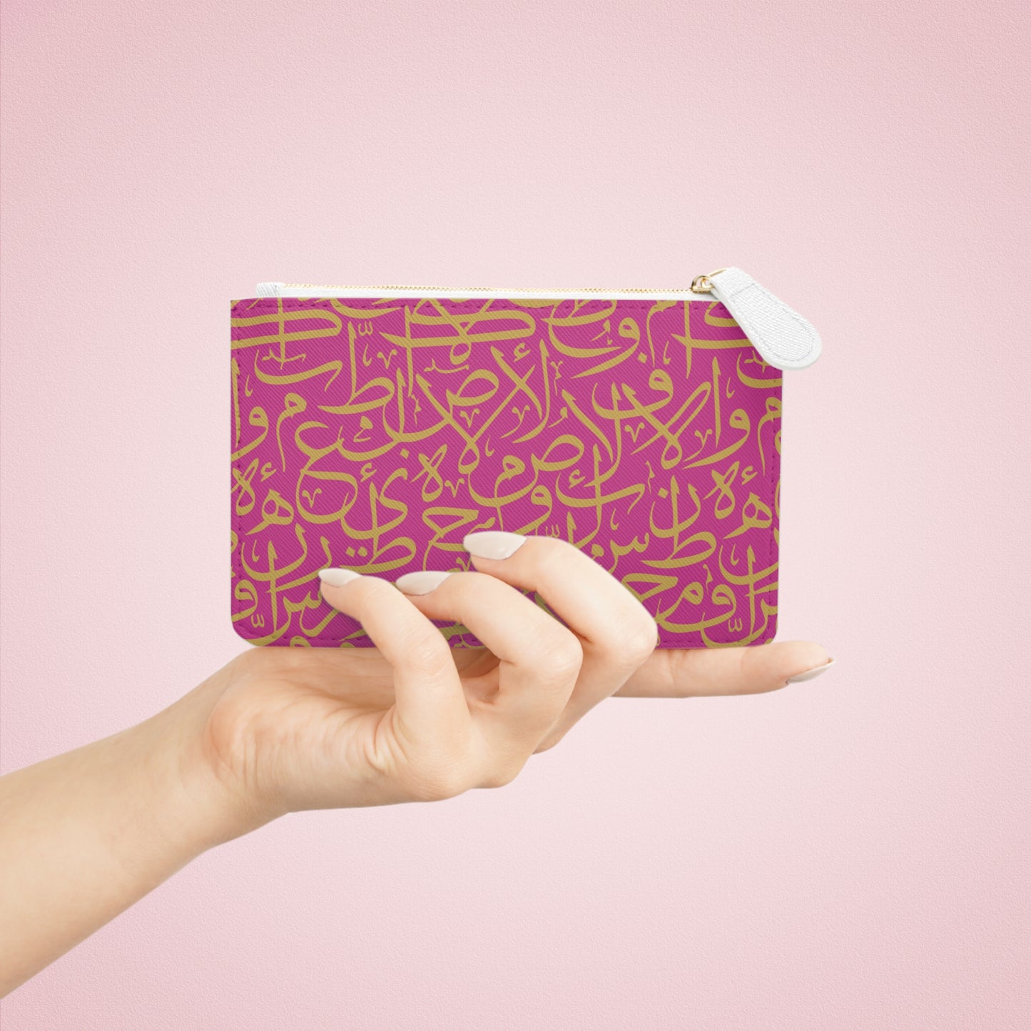 Pink and Gold Arabic Letters Mini Clutch Bag