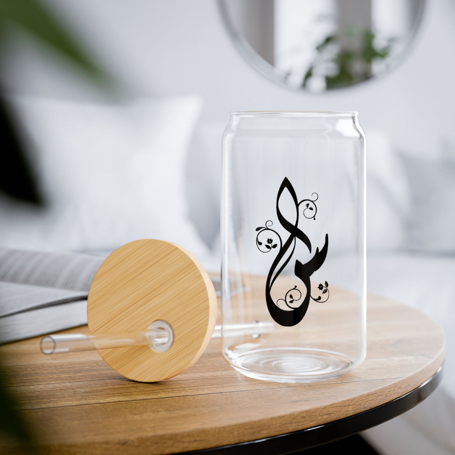 Arabic Letter “Seen” "س" Monogram Sipper Glass, 16oz | Eco-Friendly Beverage Container | Perfect for Home, picnics, Gifts, and Parties