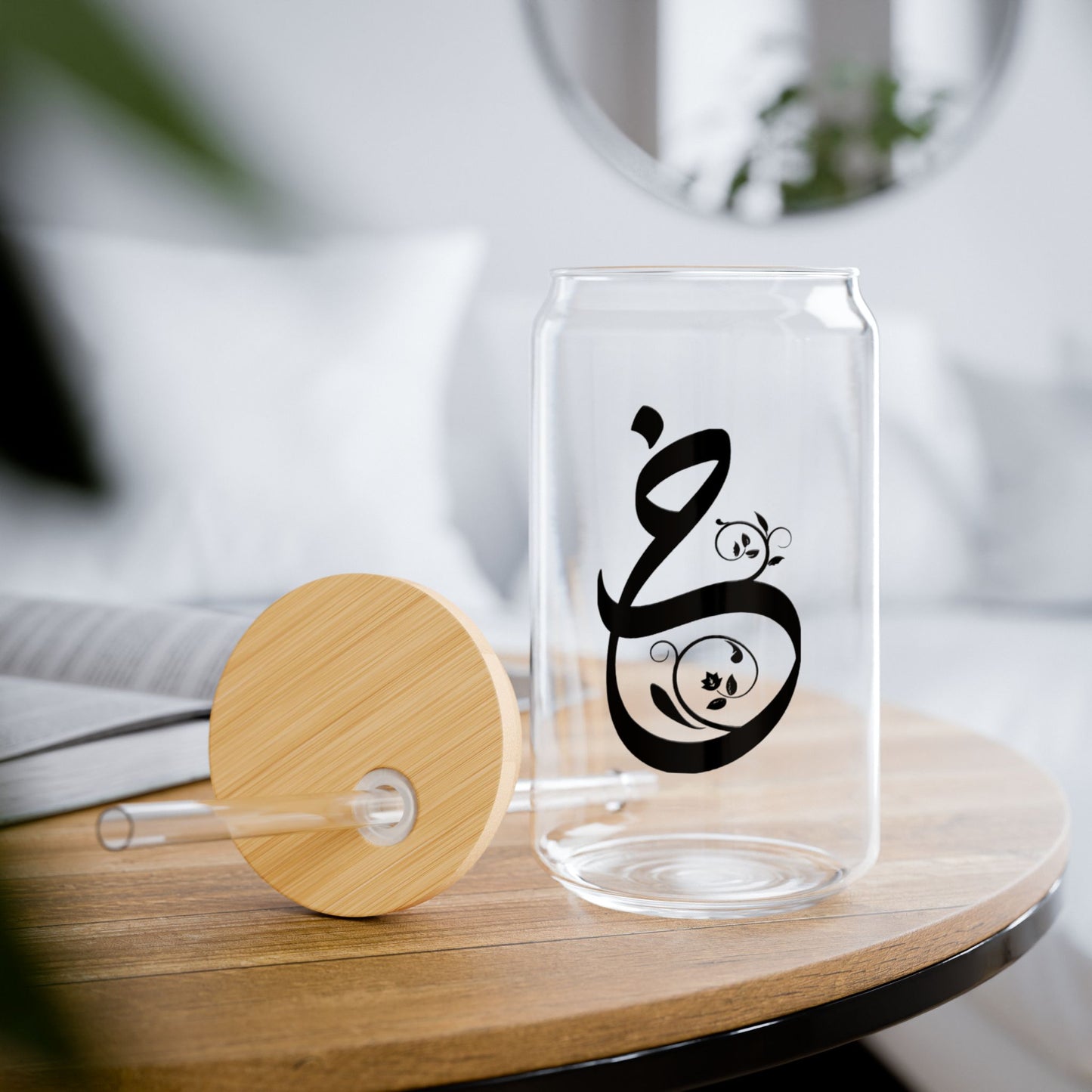 Arabic Letter “kha” "خ" Monogram Sipper Glass, 16oz | Eco-Friendly Beverage Container | Perfect for Home, picnics, Gifts, and Parties