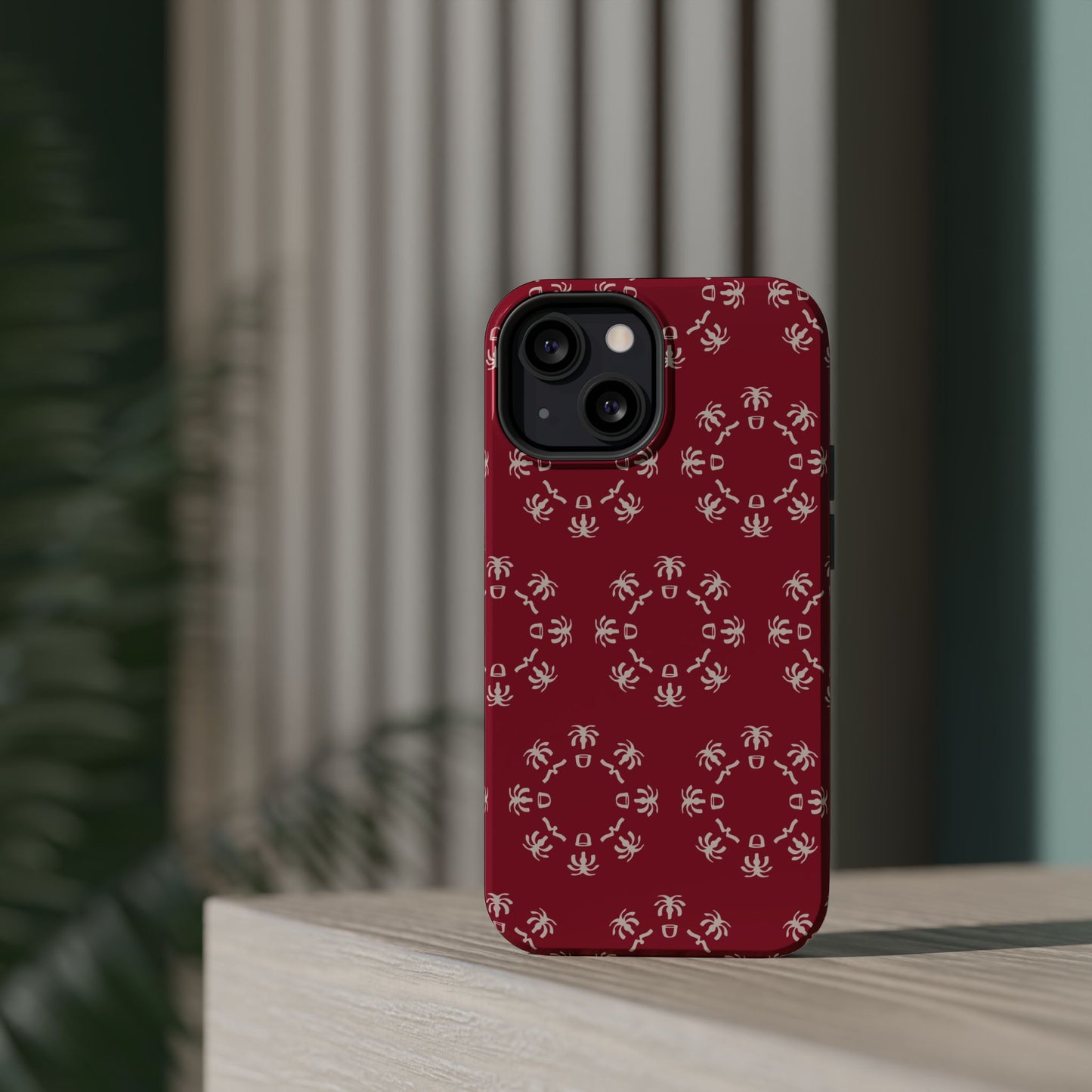 Palm Trees and coffee cups Geometric circle Design - Iphone Magnetic Tough Case