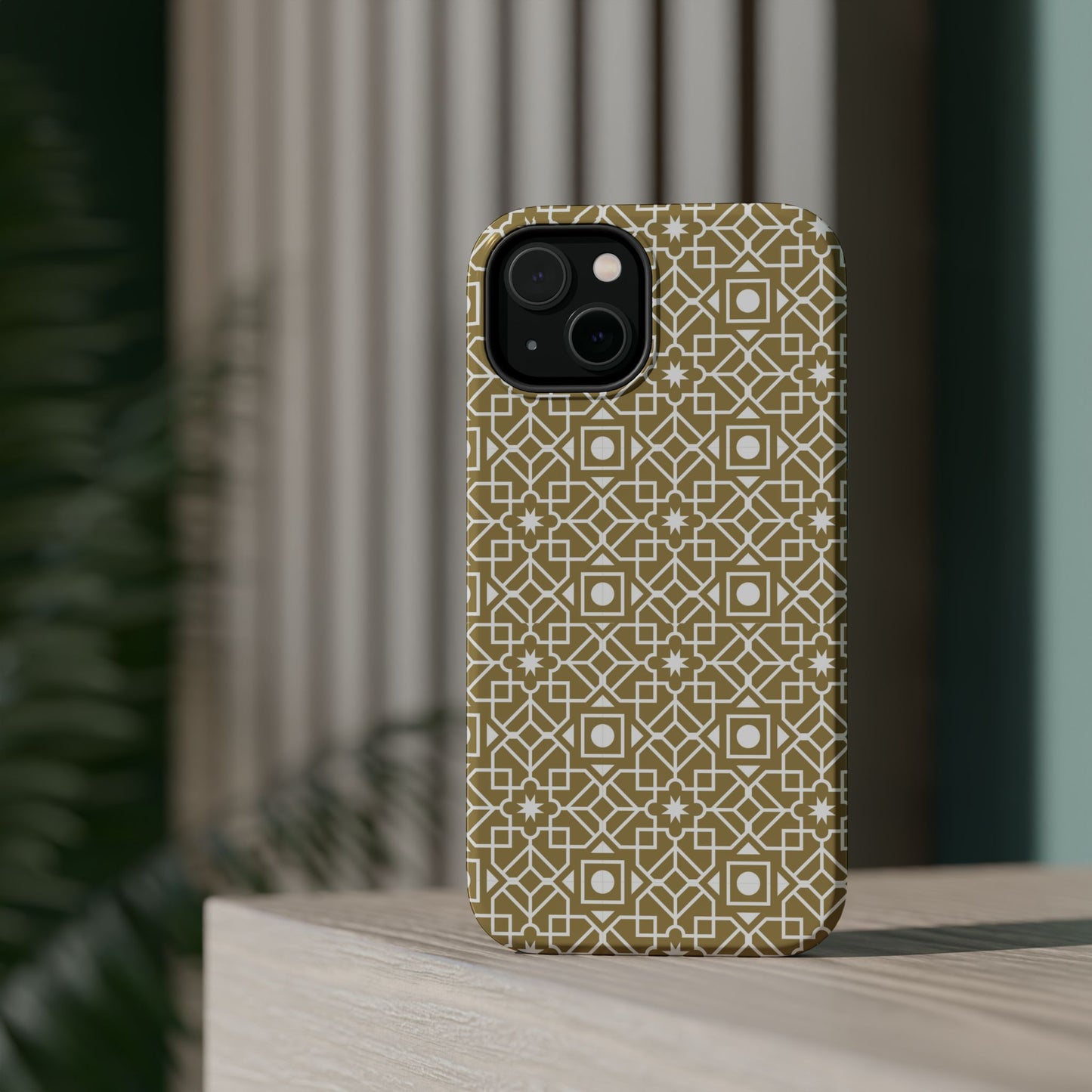 Beige and Gold Geometric Design Iphone Magnetic Tough Case