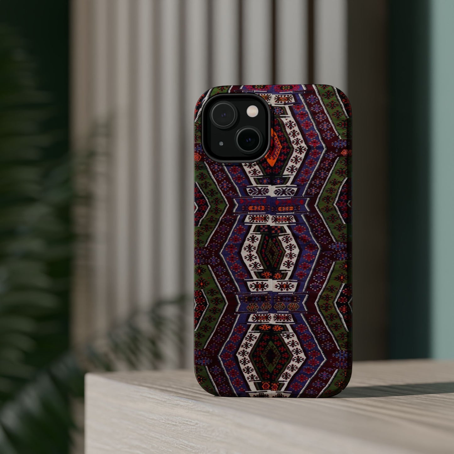 Purple and Green Geometric Design - Iphone Magnetic Tough Case