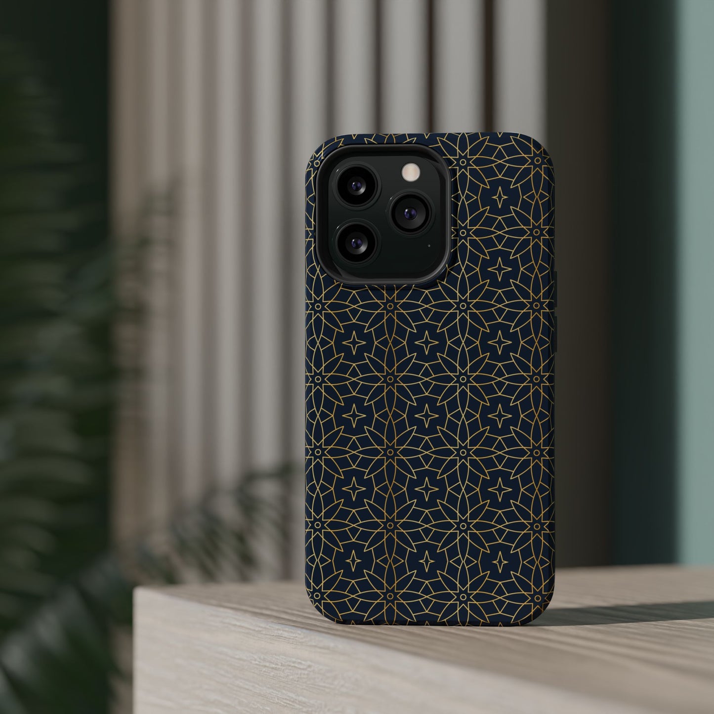 Navy and Gold Geometric Design Iphone Magnetic Tough Case