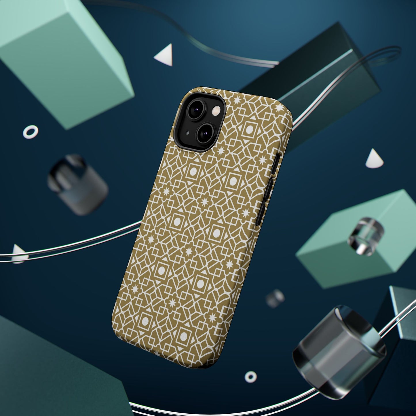 Beige and Gold Geometric Design Iphone Magnetic Tough Case
