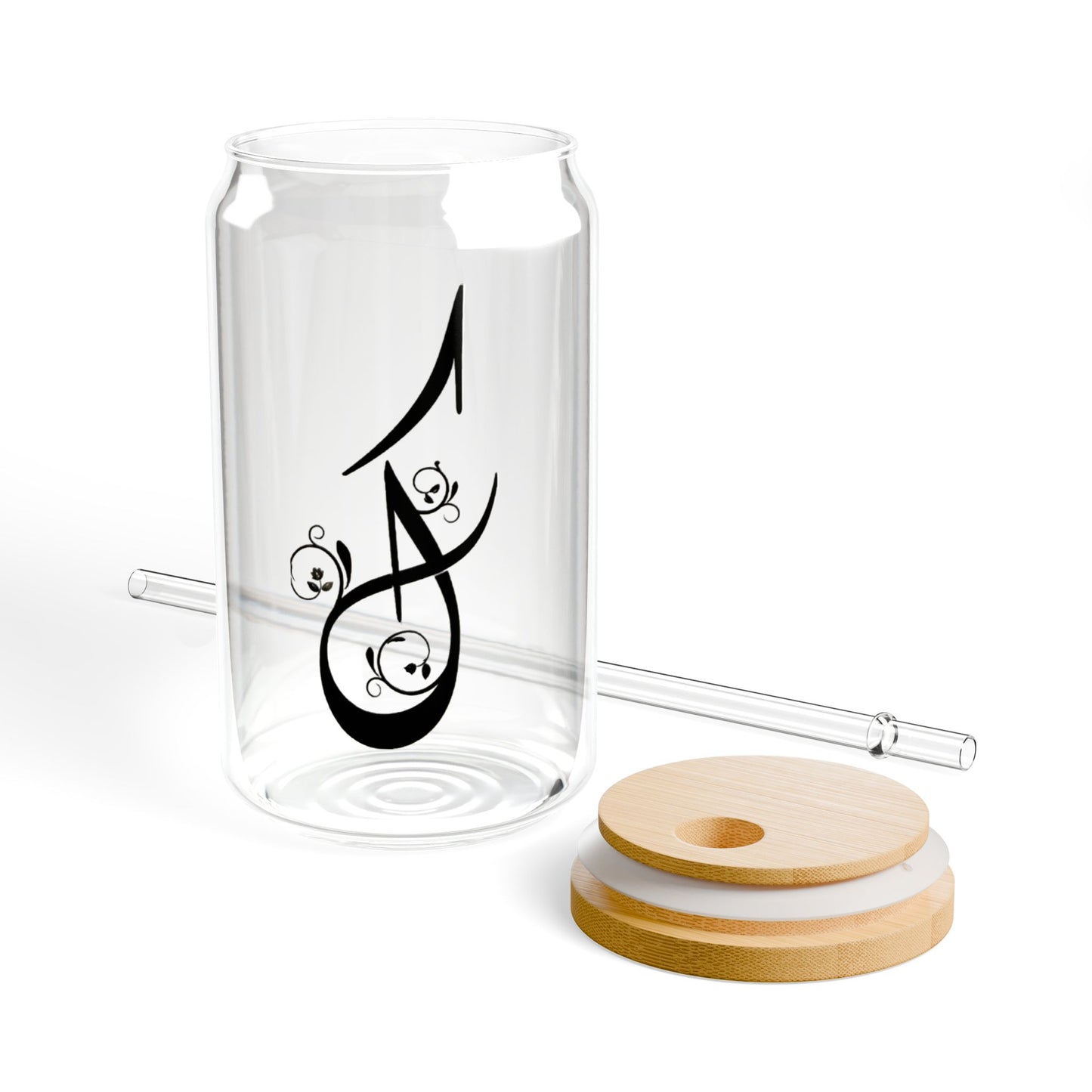 Arabic Letter “Kaf” "ك" Monogram Sipper Glass, 16oz | Eco-Friendly Beverage Container | Perfect for Home, picnics, Gifts, and Parties