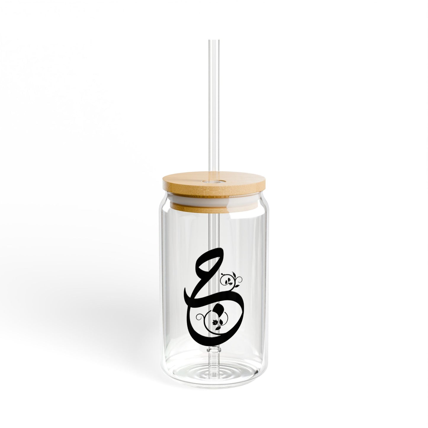 Arabic Letter “Jeem” "ج" Monogram Sipper Glass, 16oz | Eco-Friendly Beverage Container | Perfect for Home, picnics, Gifts, and Parties