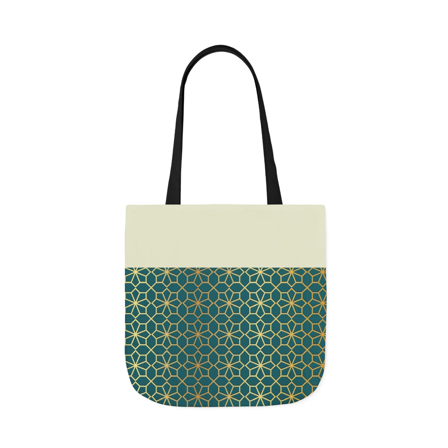 Gold and Green geometric Designs Tote Bag, 2-Color Straps