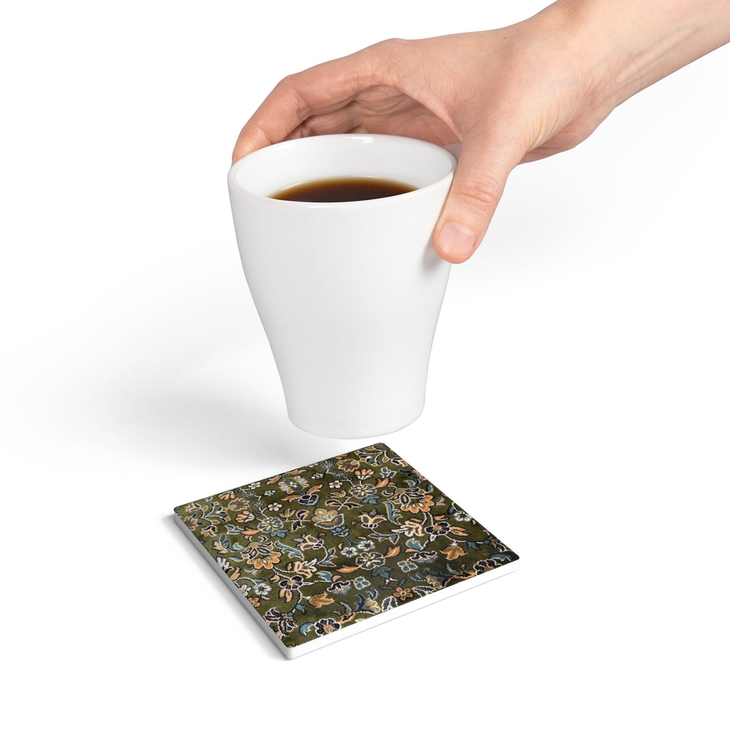 Rawdah Pattern Ceramic Coaster, Stylish Drinkware, Home Decor, Gift for Housewarming, Coffee Table Accessory