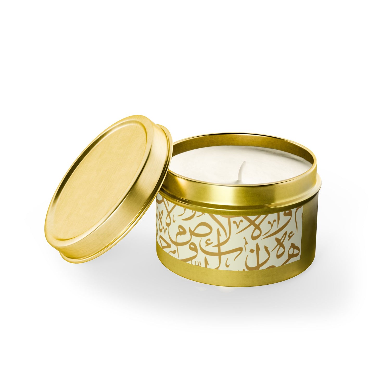 Golden Arabic Letters Script Tin Candles | Elegant Home Fragrance | Decorative Candle Gifts for All Occasions | Relaxing Aromatherapy