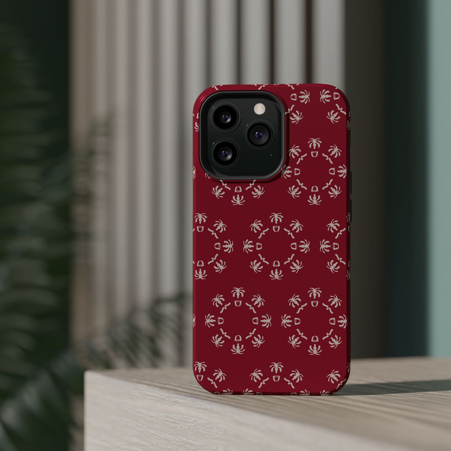 Palm Trees and coffee cups Geometric circle Design - Iphone Magnetic Tough Case