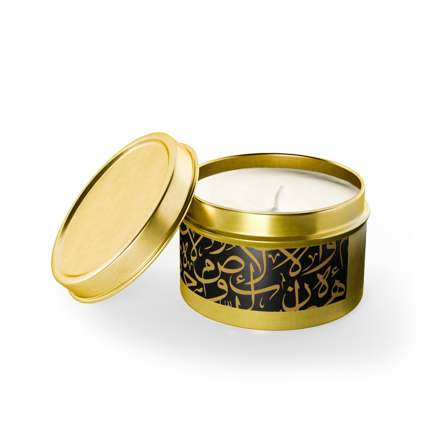 Golden and Black Arabic Letters Script Tin Candles | Elegant Home Fragrance | Decorative Candle Gifts for All Occasions | Relaxing Aromatherapy
