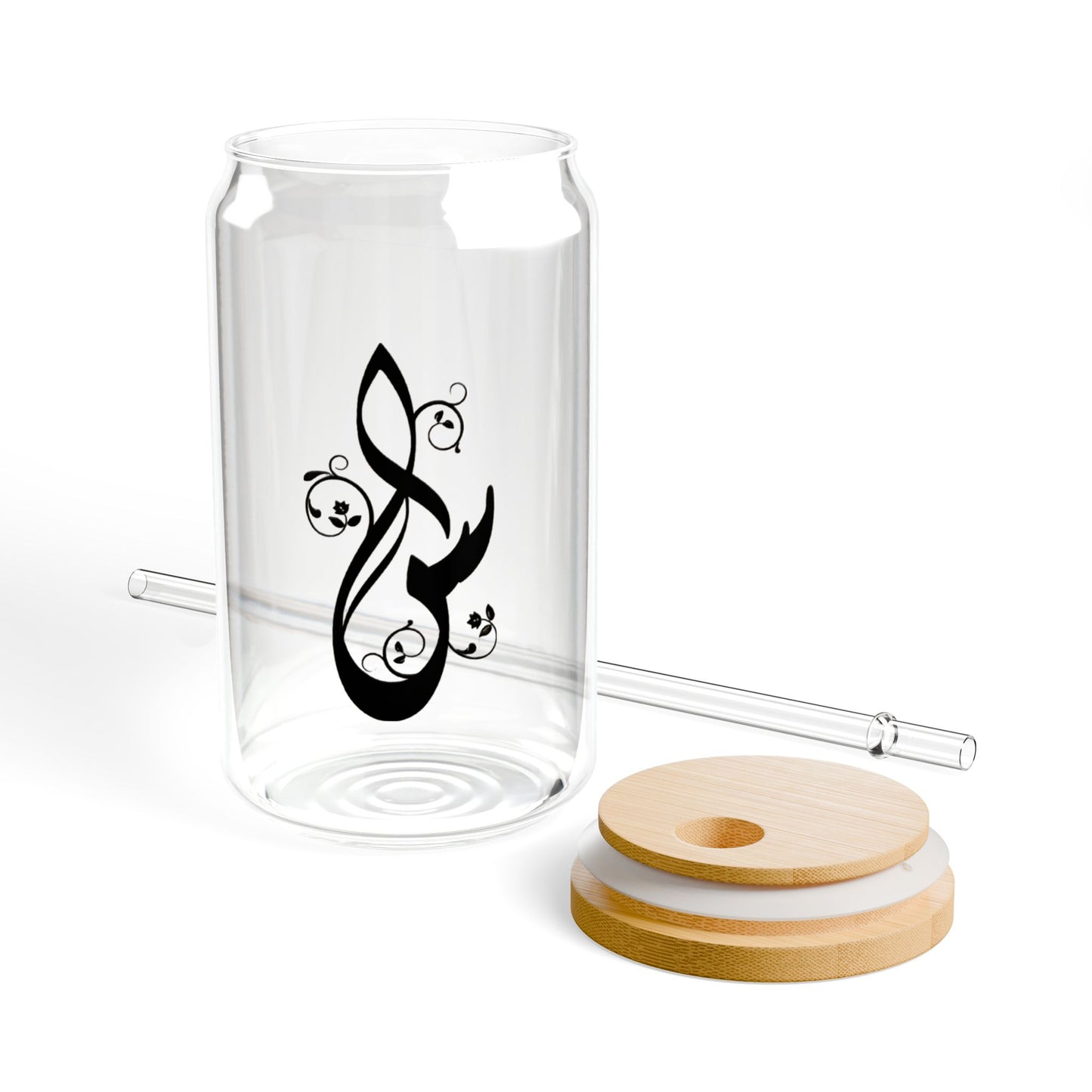 Arabic Letter “Seen” "س" Monogram Sipper Glass, 16oz | Eco-Friendly Beverage Container | Perfect for Home, picnics, Gifts, and Parties