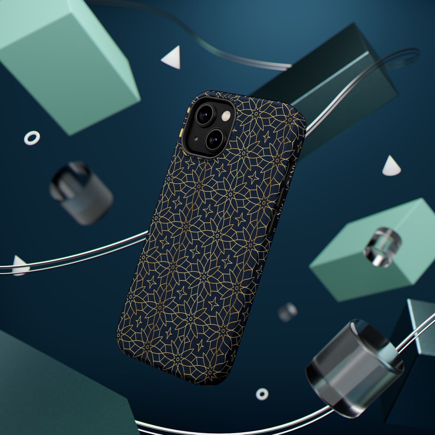 Navy and Gold Geometric Design Iphone Magnetic Tough Case