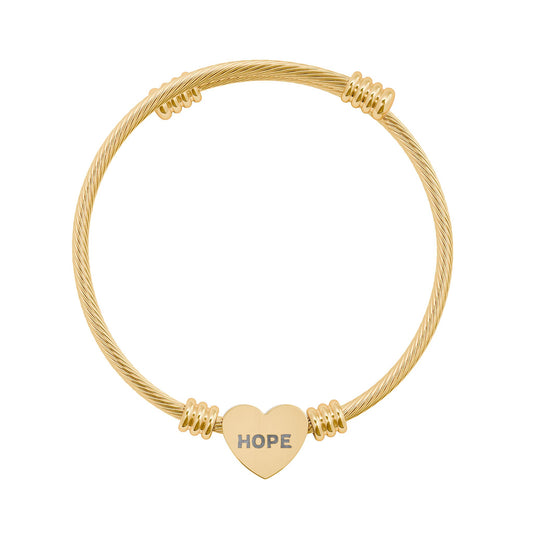 “HOPE” Engraved Heart Cuff Bracelet (Silver or Gold)