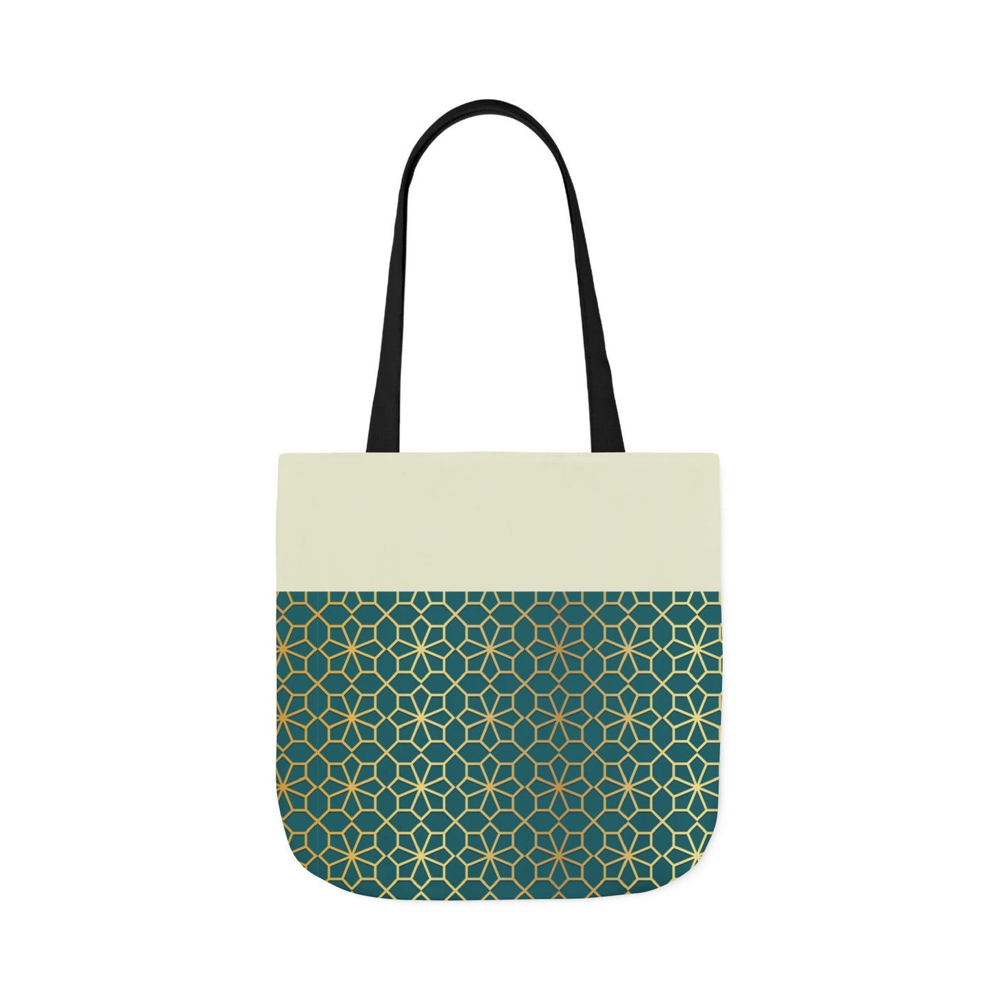 Gold and Green geometric Designs Tote Bag, 2-Color Straps