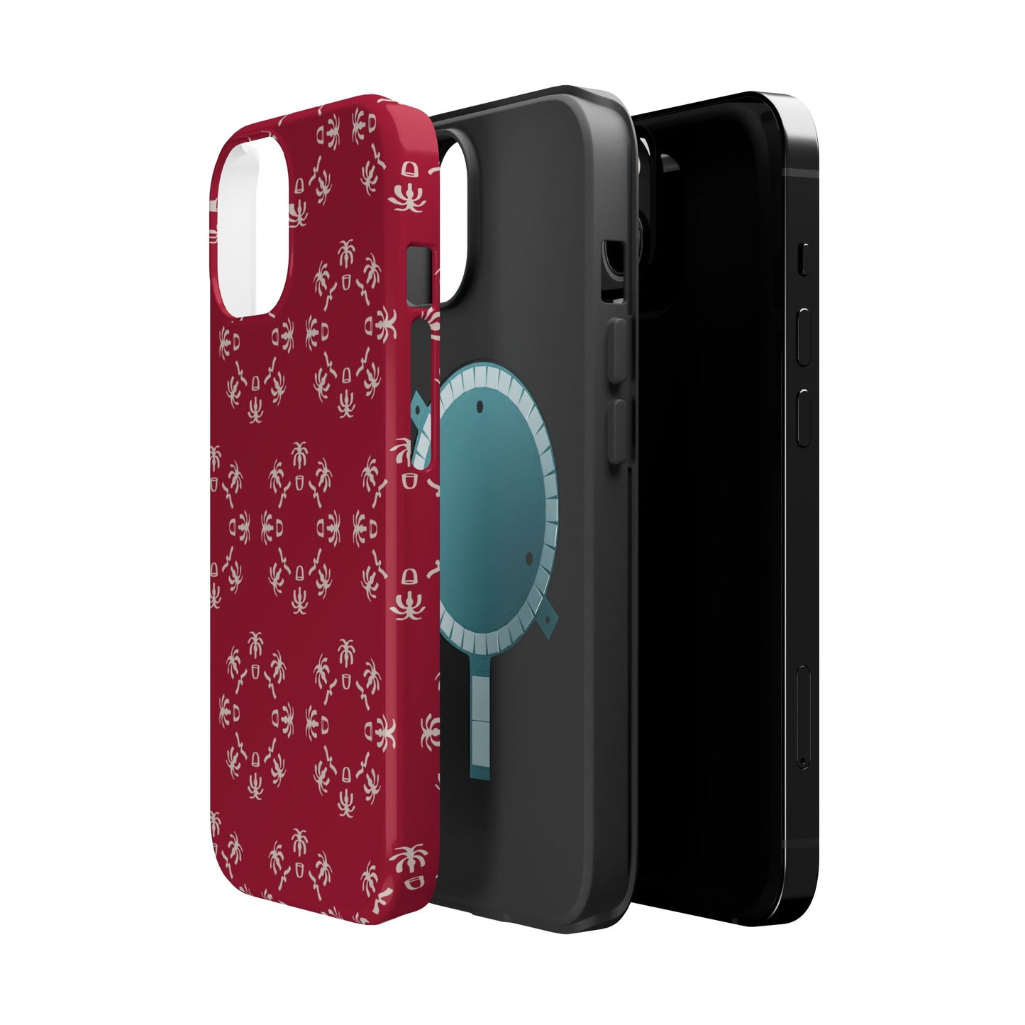 Palm Trees and coffee cups Geometric circle Design - Iphone Magnetic Tough Case