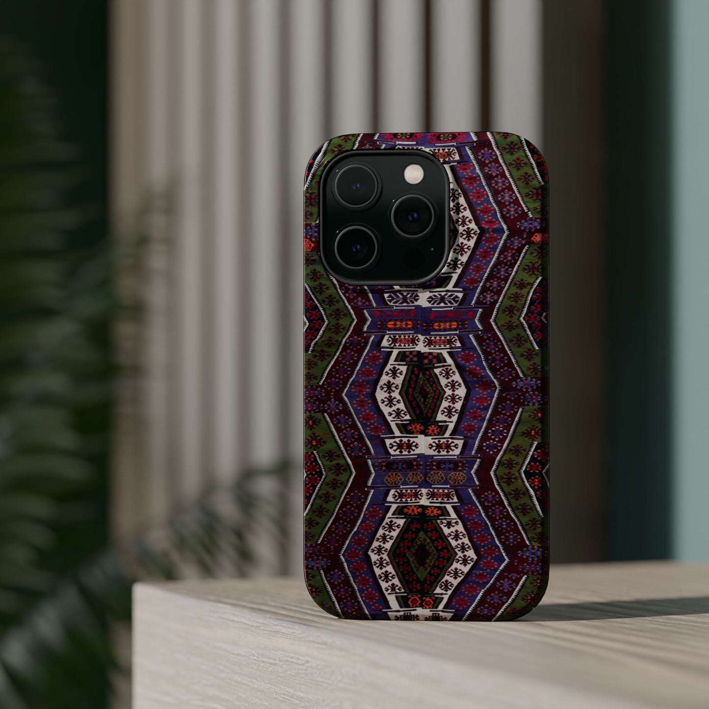Purple and Green Geometric Design - Iphone Magnetic Tough Case