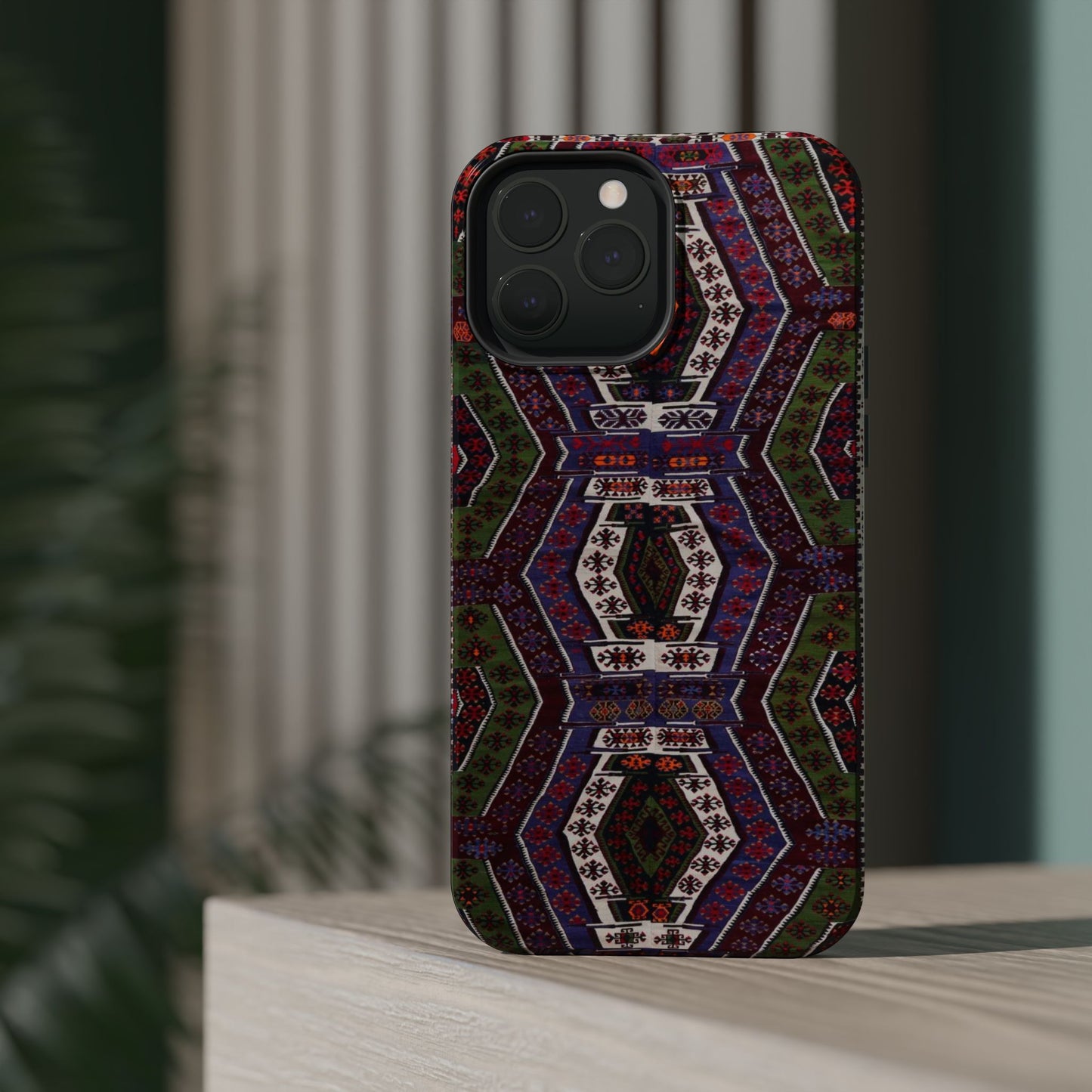 Purple and Green Geometric Design - Iphone Magnetic Tough Case