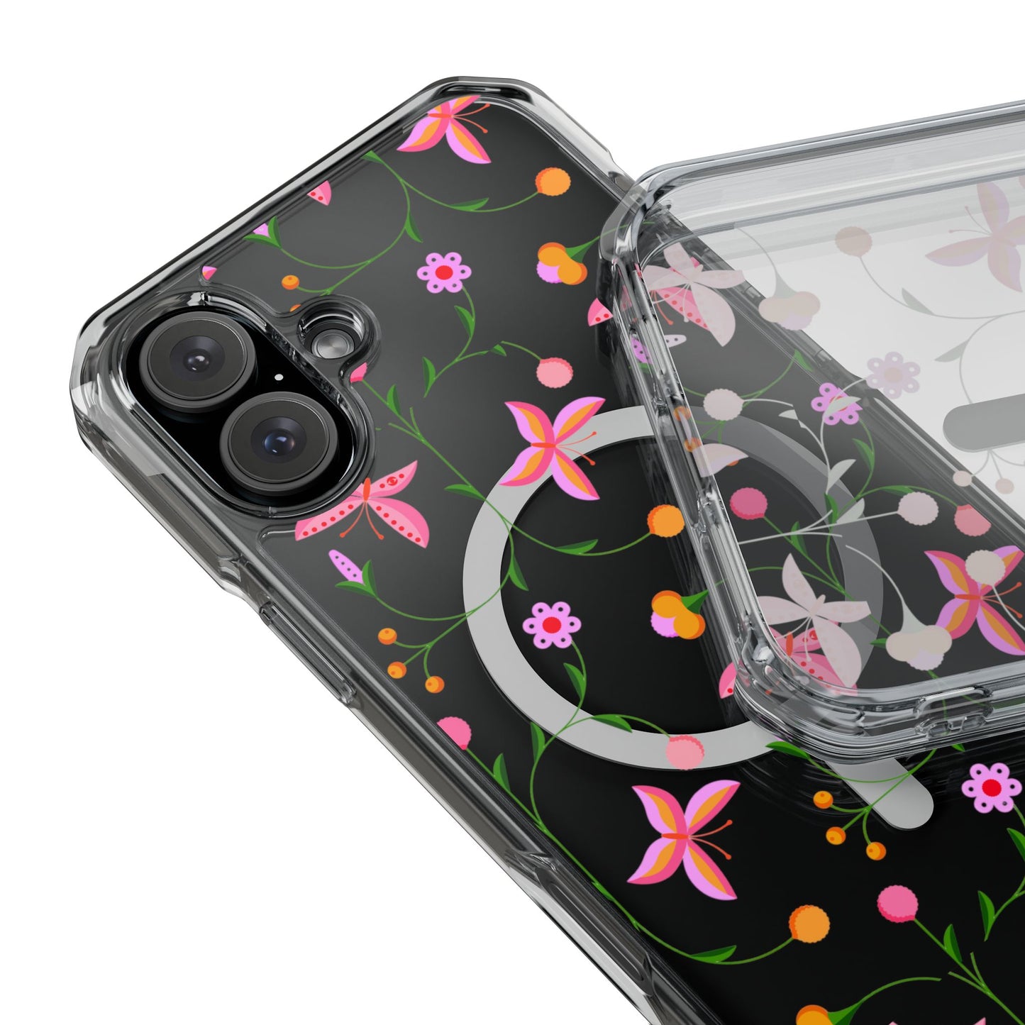 Pink Floral Garden MagSafe Clear Phone Case