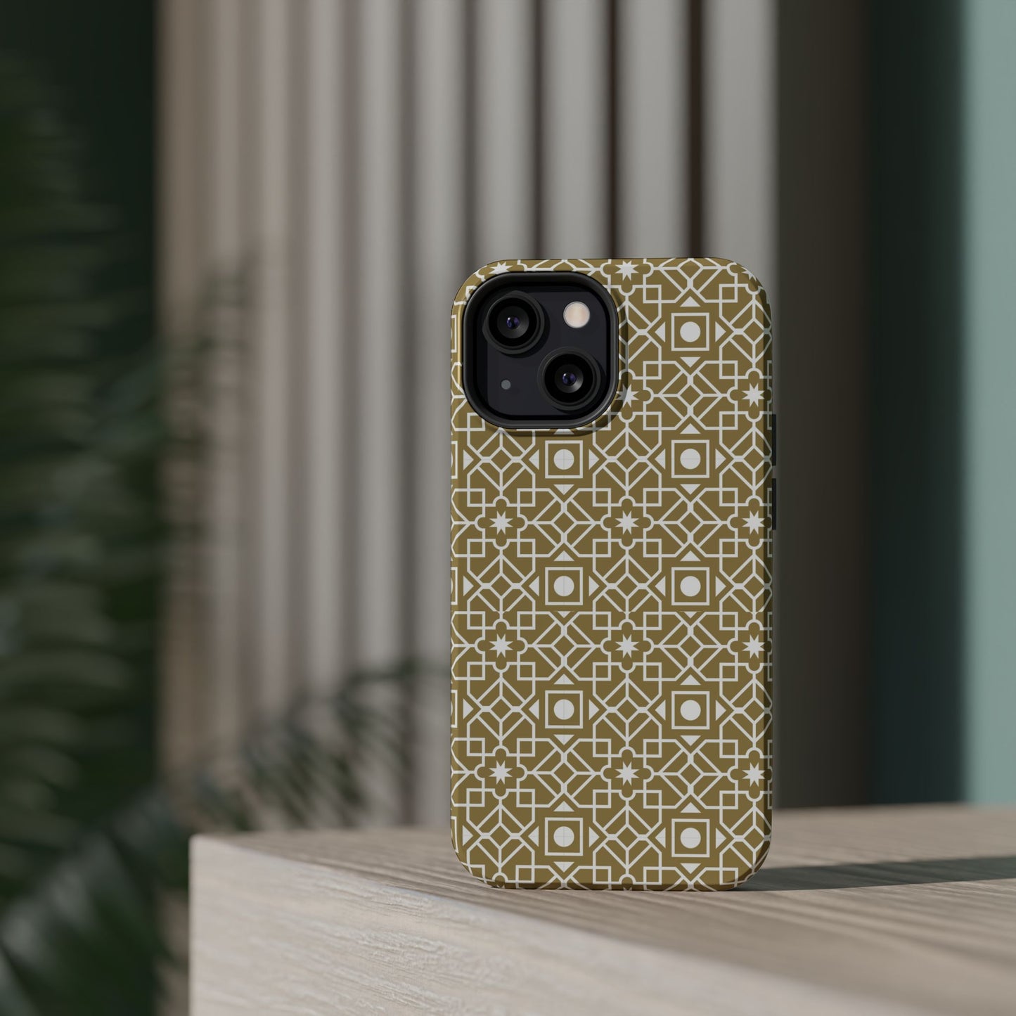 Beige and Gold Geometric Design Iphone Magnetic Tough Case