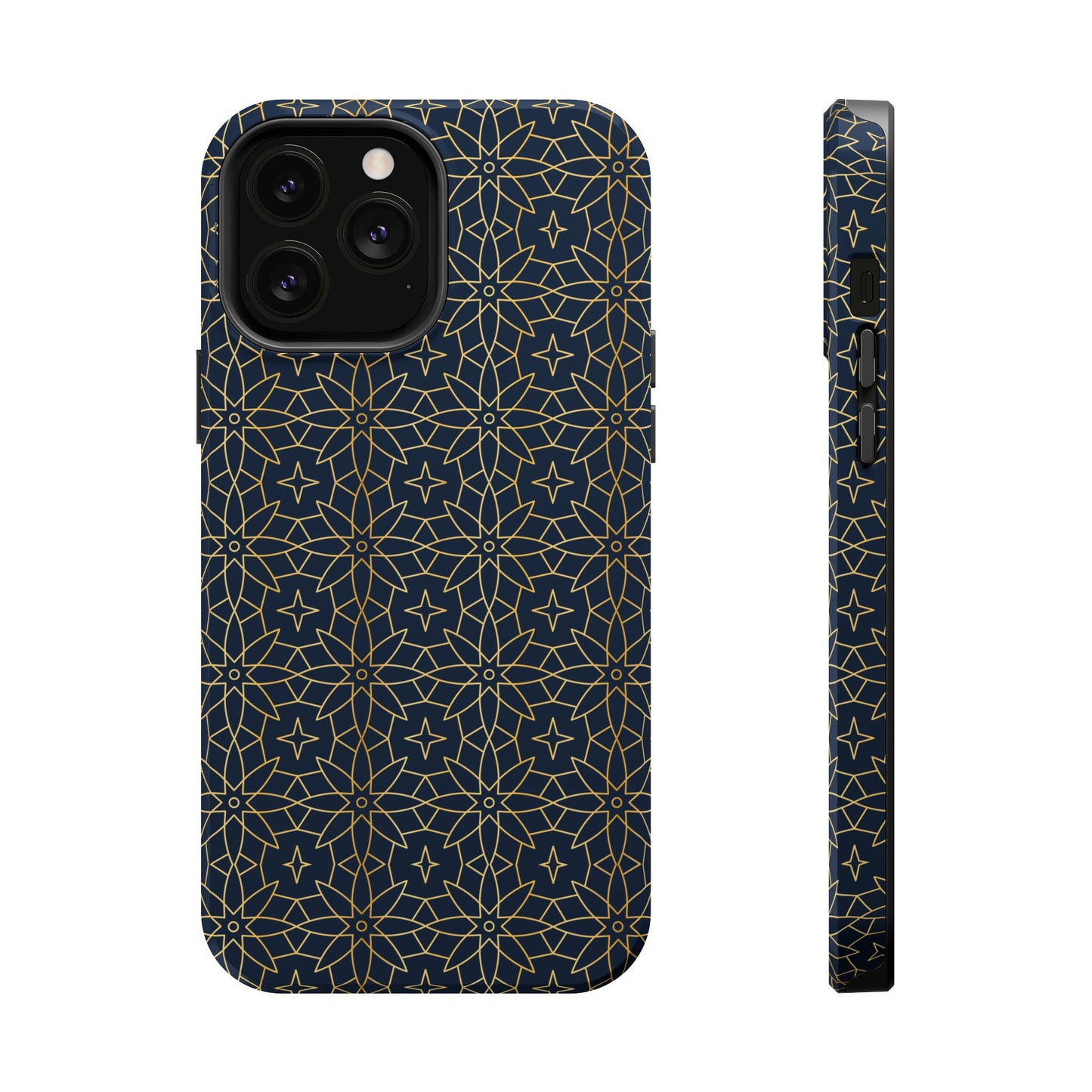 Navy and Gold Geometric Design Iphone Magnetic Tough Case