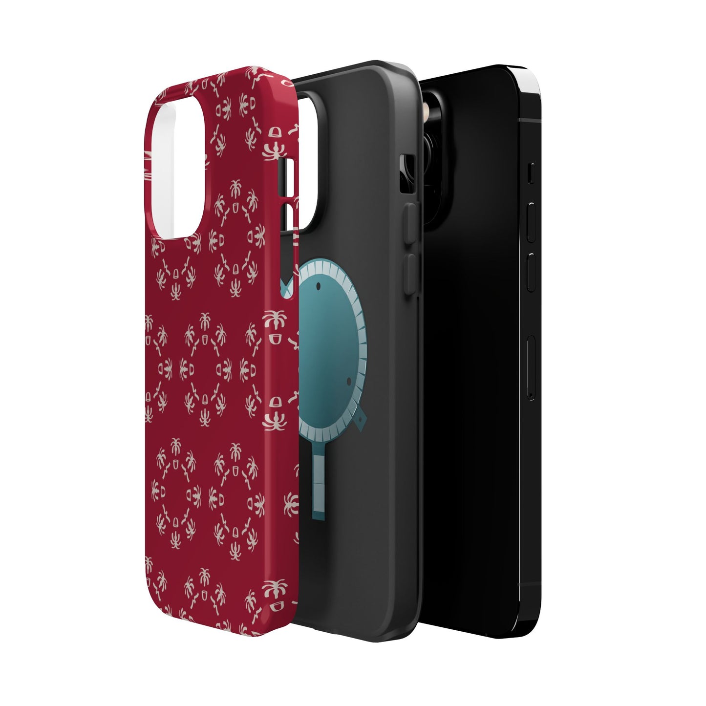 Palm Trees and coffee cups Geometric circle Design - Iphone Magnetic Tough Case