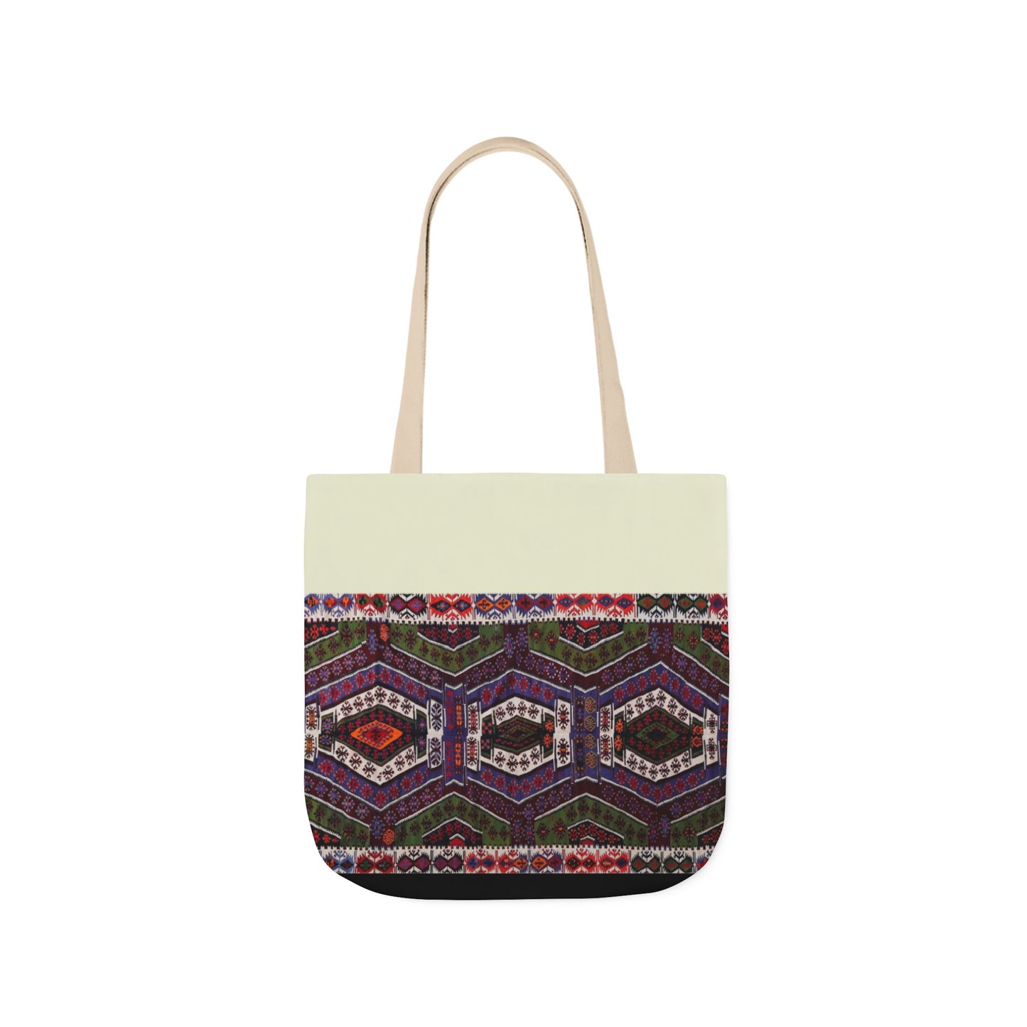 Purple and Res geometric Designs Tote Bag, 2-Color Straps