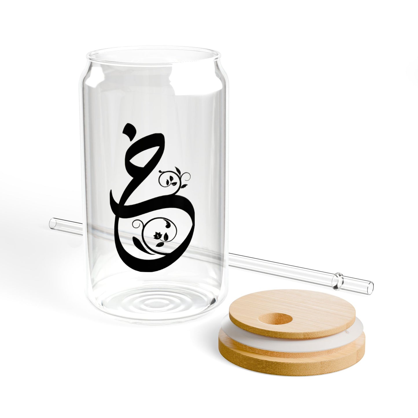 Arabic Letter “kha” "خ" Monogram Sipper Glass, 16oz | Eco-Friendly Beverage Container | Perfect for Home, picnics, Gifts, and Parties