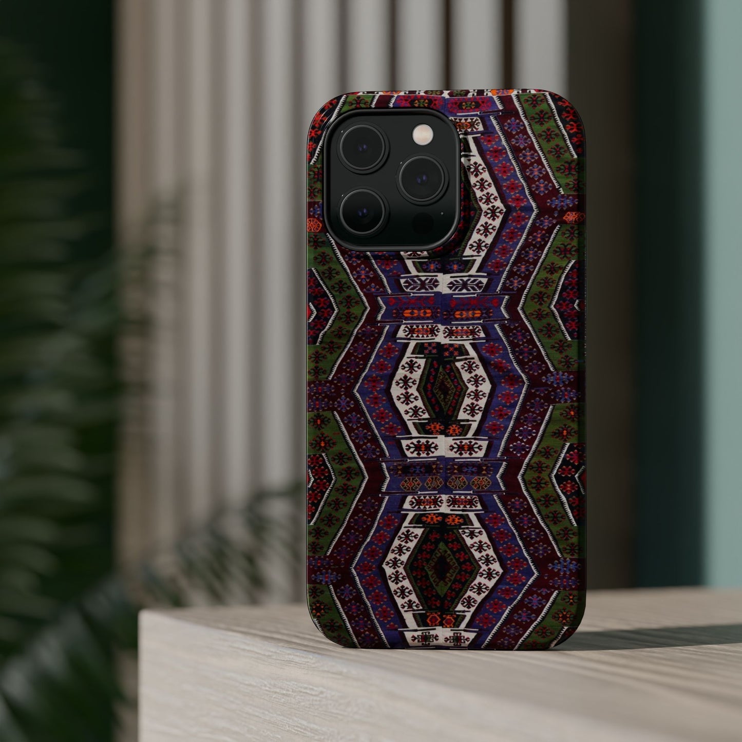 Purple and Green Geometric Design - Iphone Magnetic Tough Case