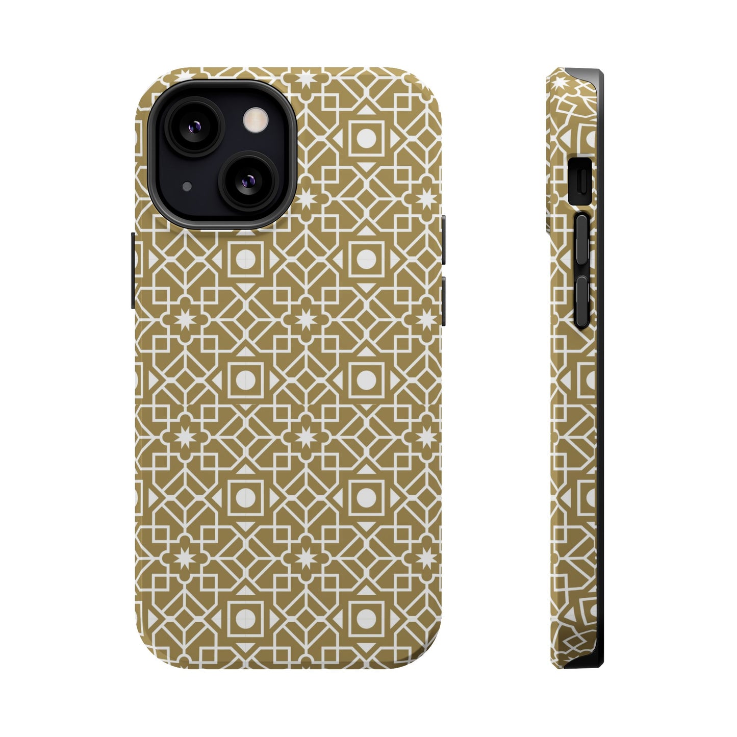 Beige and Gold Geometric Design Iphone Magnetic Tough Case
