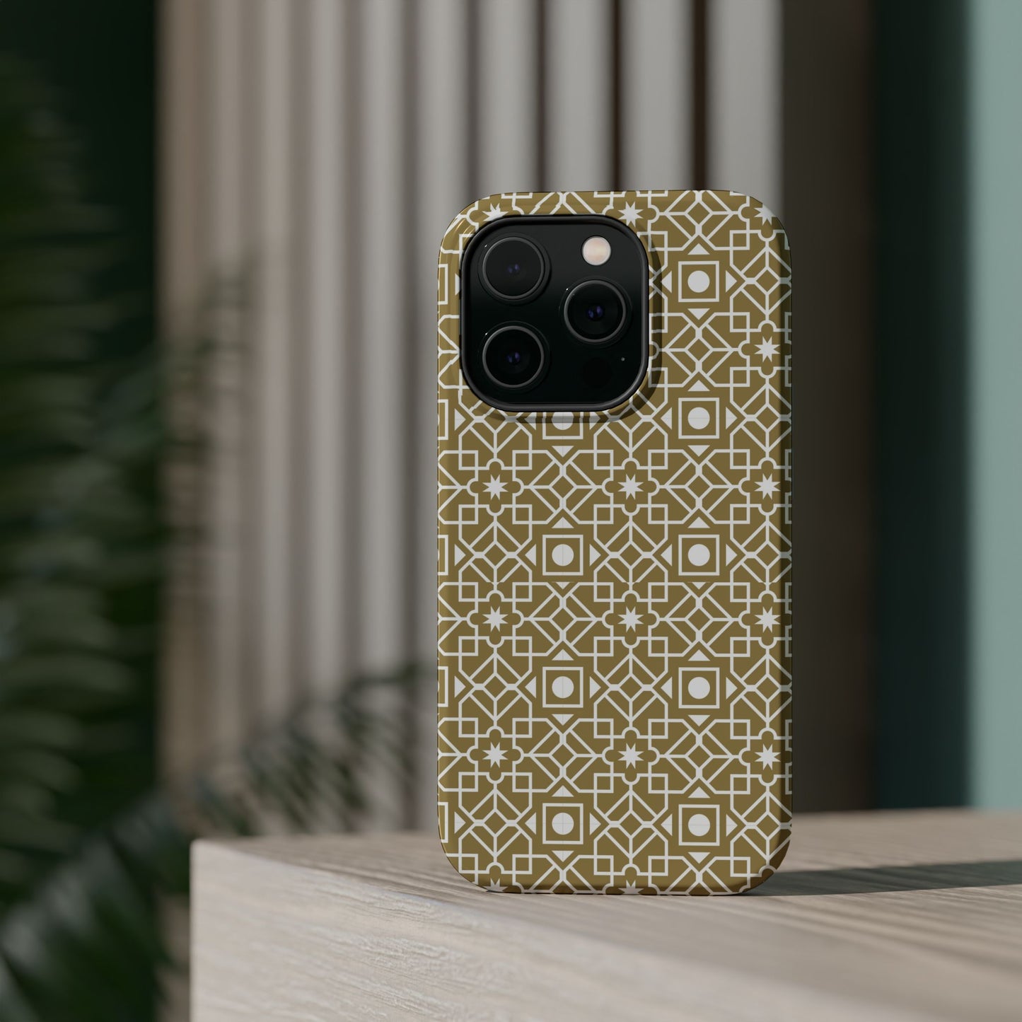 Beige and Gold Geometric Design Iphone Magnetic Tough Case