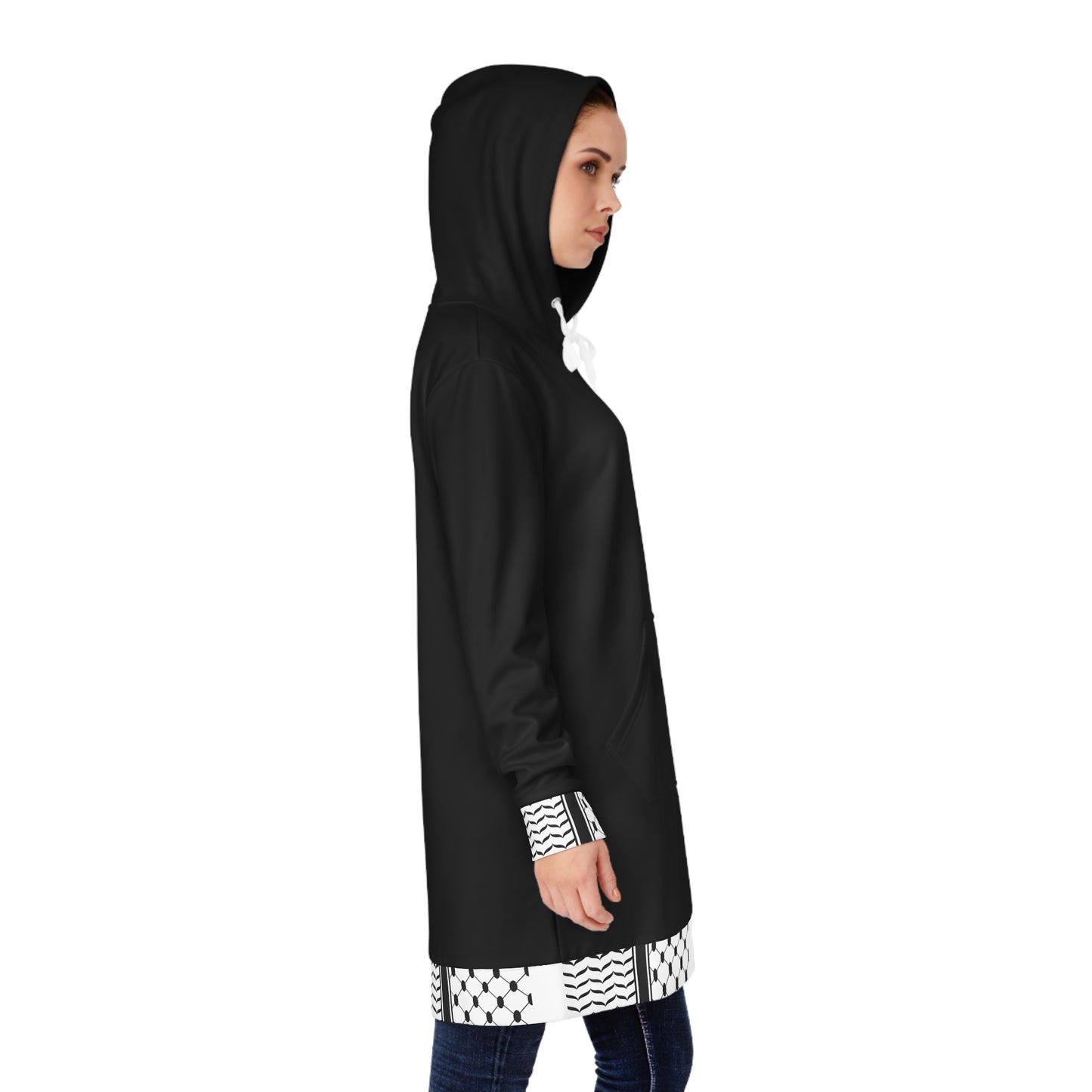 Black and White Hattah Design - Stylish Women's Hoodie Dress