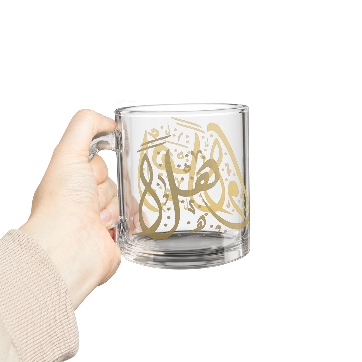 Ahlan Wasahlan Elegant Gold Script Glass Mug, 10oz Tea Cup