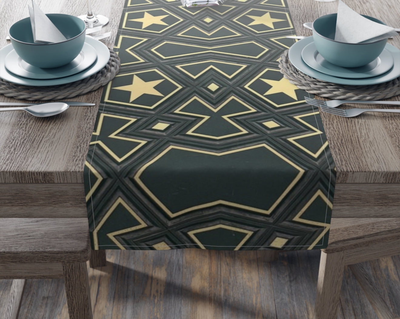 Masjid Al Haram Elegant Geometric Table Runner - Perfect for Dining & Celebrations