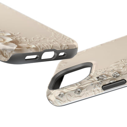 Beige Floral and Diamonds 💎 Design - Iphone Magnetic Tough Case