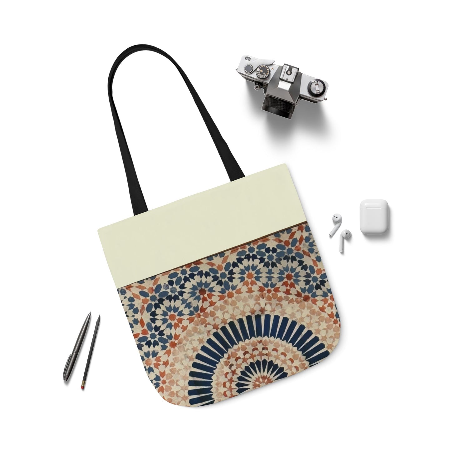 Moroccan Design Tote Bag, 3-Color Straps