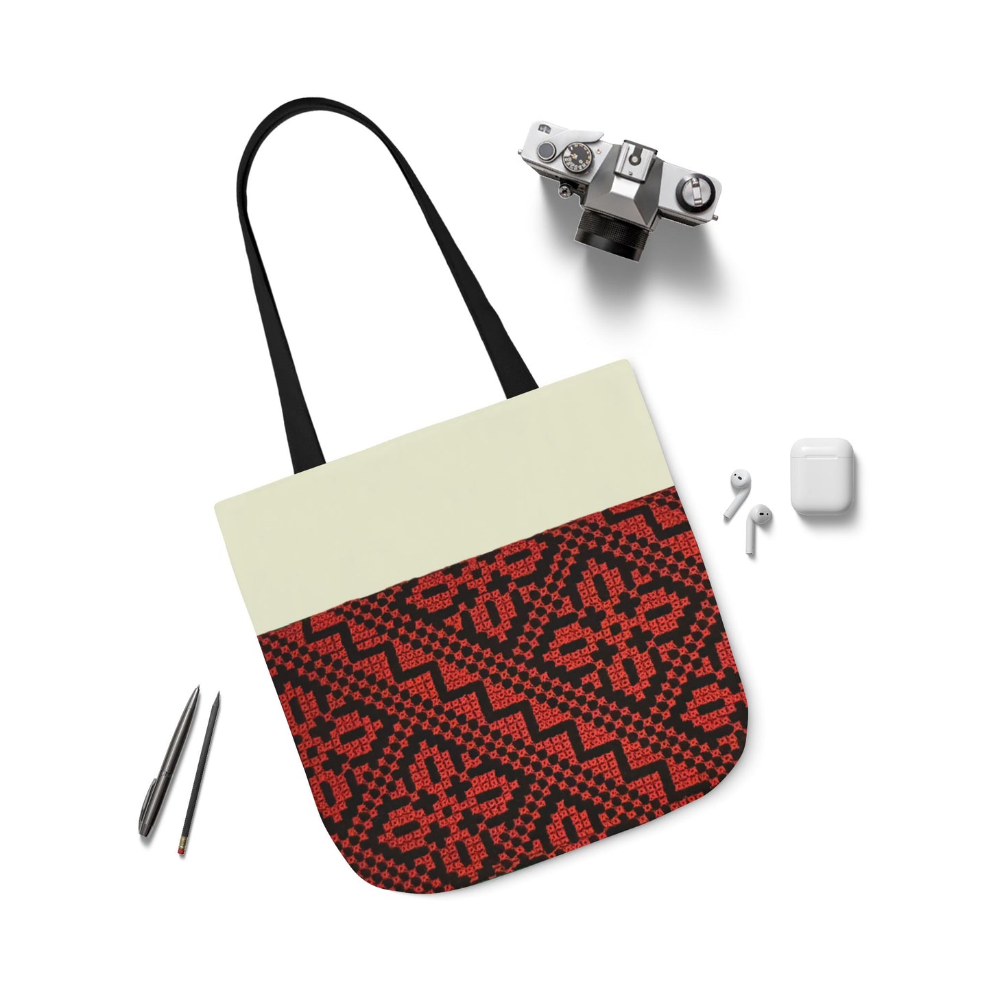 Red and Black Tatreez Designs Tote Bag