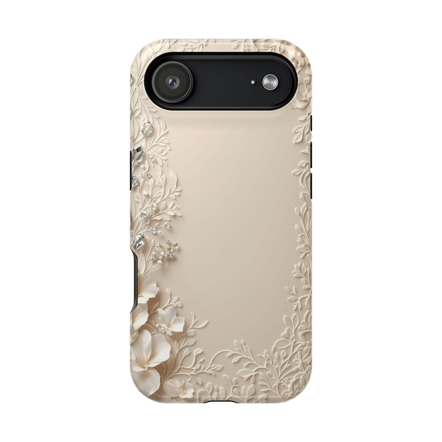 Beige Floral and Diamonds 💎 Design - Iphone Magnetic Tough Case