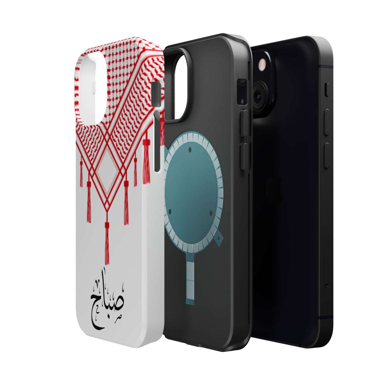Personalized Arabic Calligraphy - Iphone Magnetic Impact-Resistant Phone Case - Red and White Shmagh Design