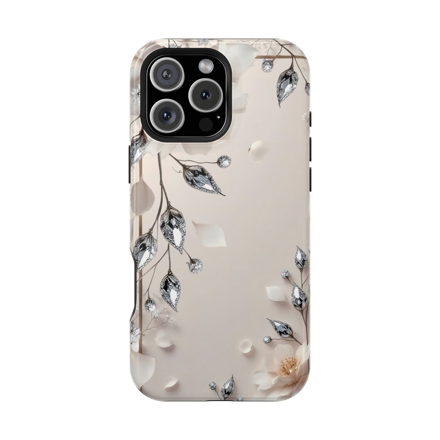 White Flowers and Diamonds 💎 Design - Iphone Magnetic Tough Case