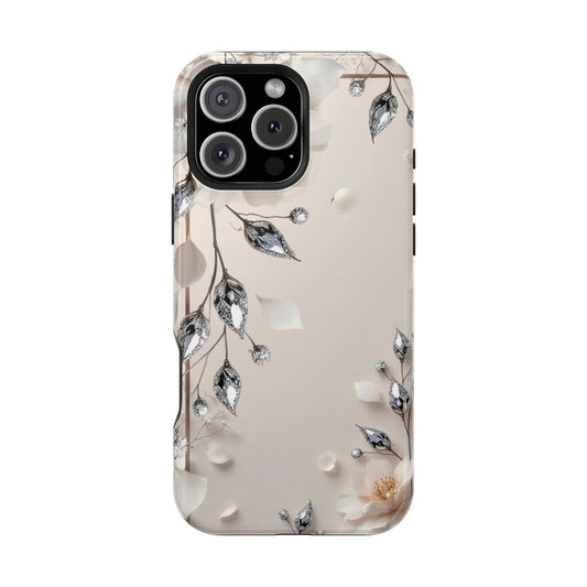 White Flowers and Diamonds 💎 Design - Iphone Magnetic Tough Case